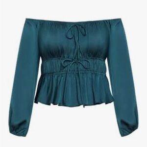 All in Favor Teal Off-Shoulder Blouse